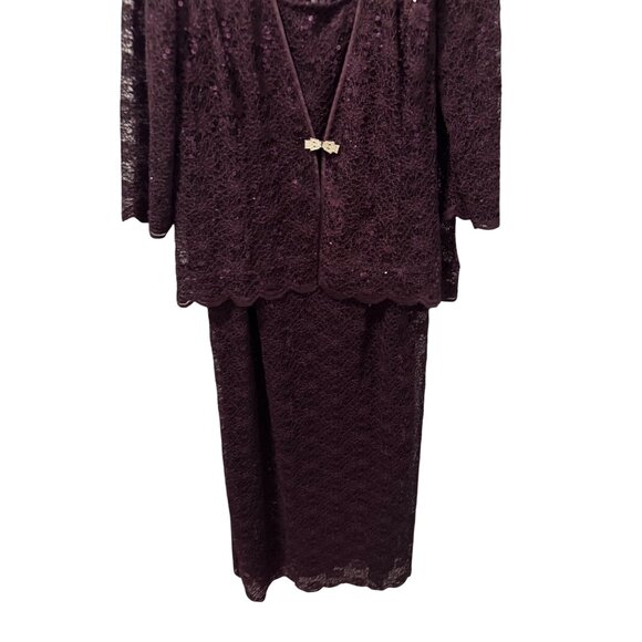 R & M Richards Womens 2-Piece Plum Lace Jacket & Dress Set Size 14P Outfit - Picture 5 of 12